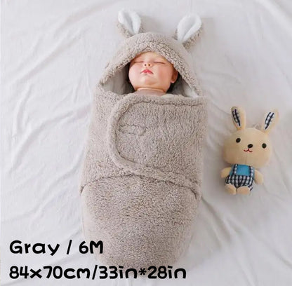 Super Soft Baby Sleeping Bag Fluffy Fleece Newborn Blanket Swaddle Blankets, Unisex Baby Wrap For Newborn Baby Boys Girls With Head-Protecting & Head-Supporting Function, Wearable Swaddle Sleep Sack Gray 6M - D&A