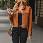 Women's Casual Cropped Casual Jacket Brown - D&A