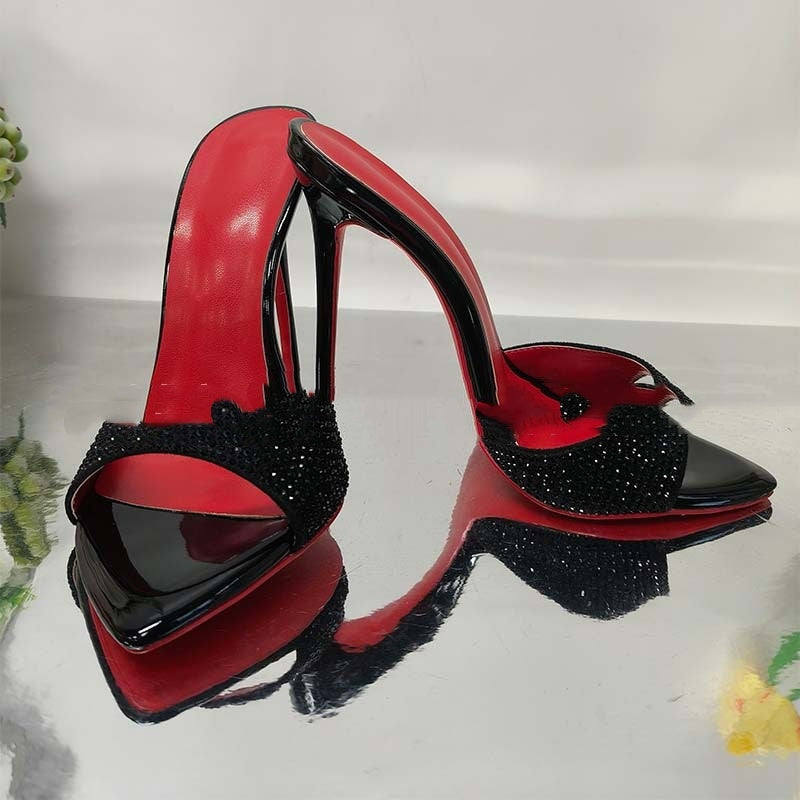 Rhinestone Ankle-strap Open Toe Sandals And Slippers Fashionable All-matching - D&A