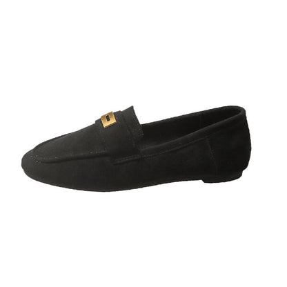Fashion Women British Loafers Square Toe Gommino Black - D&A