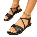Women's Summer Elastic Band Slip-on Comfortable Lightweight Roman Flat Sandals - D&A