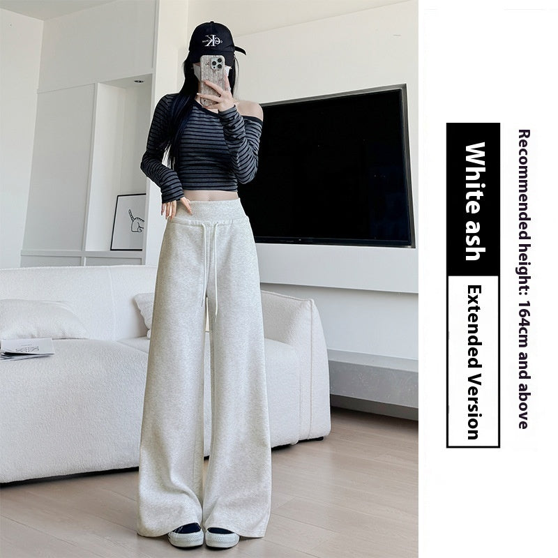 Loose Drooping Straight-leg Pants Sweatpants High Waist Slimming American Wide Leg Pants White And Gray Lengthened - D&A