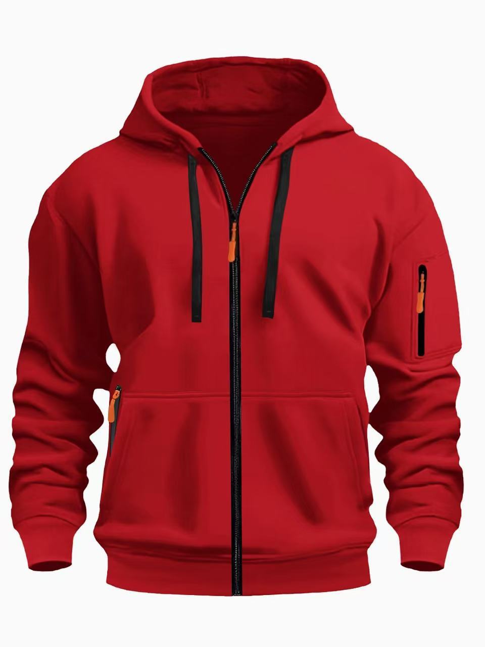 Zipper Hooded Sweatshirt Men's Sports Casual Cardigan Coat Red - D&A