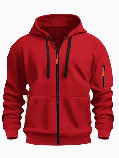 Zipper Hooded Sweatshirt Men's Sports Casual Cardigan Coat Red - D&A