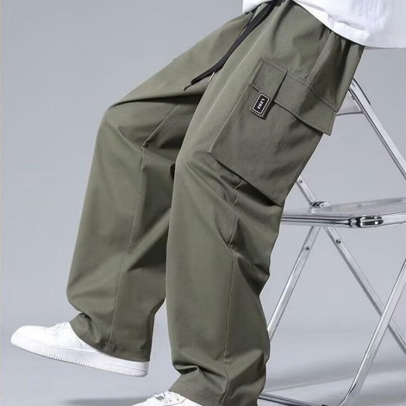 Large Loose Pockets Drawstring Boys Straight Cargo Pants - D&A