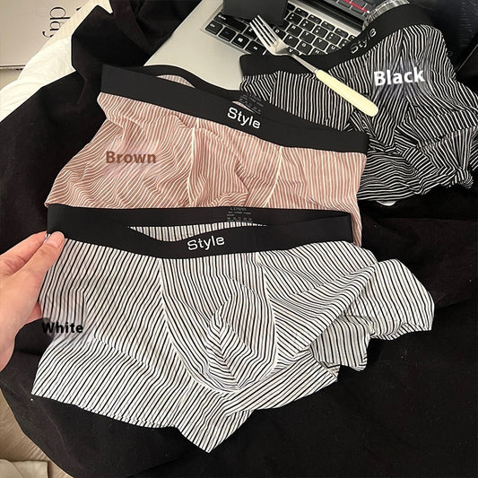 Vintage Stripe Men's Ice Silk Breathable Transparent Bottom Crotch Boxer Briefs - D&A