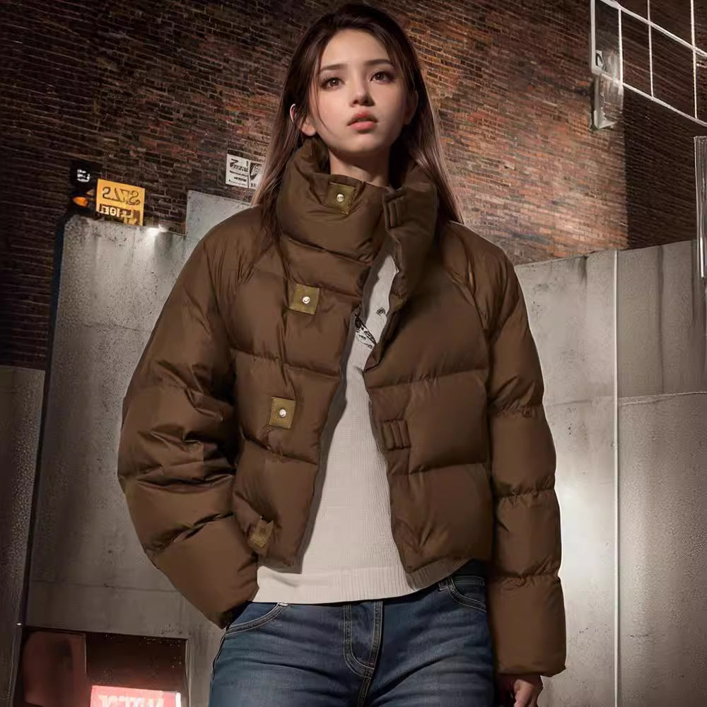 Coffee Color Cotton-padded Clothes Short Cotton Coat - D&A