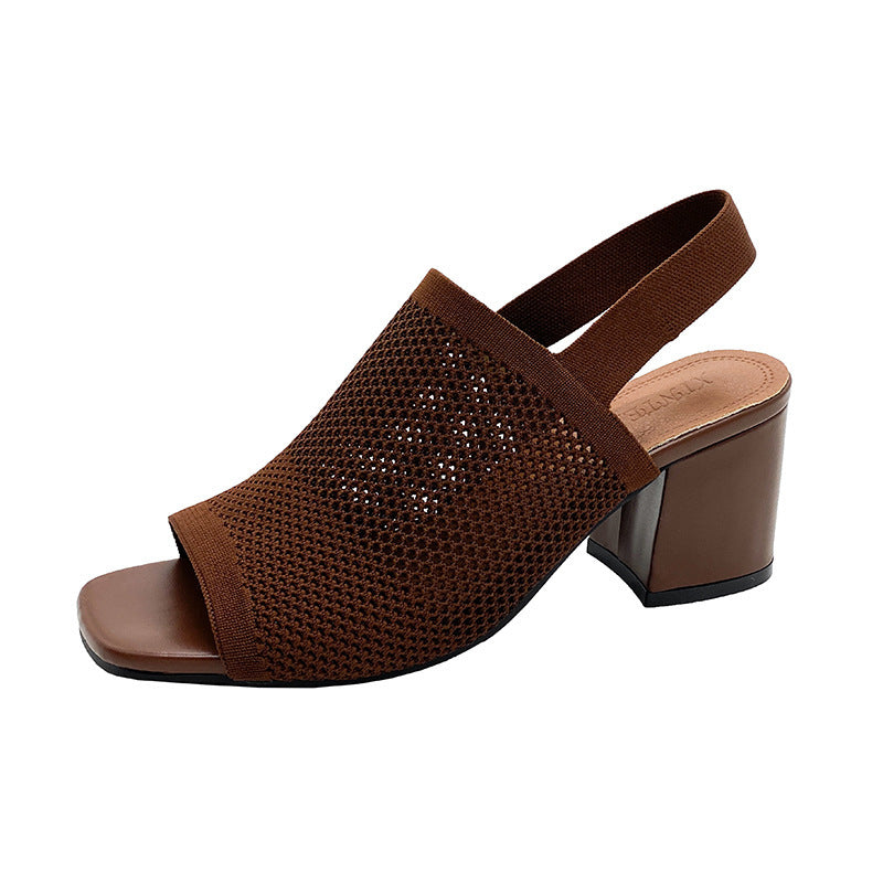 European And American Flying Woven High Heel Chunky Heel Sandals For Women - D&A