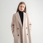 Women's Mid-length Woolen Wool Overcoat Coat Oatmeal Color - D&A