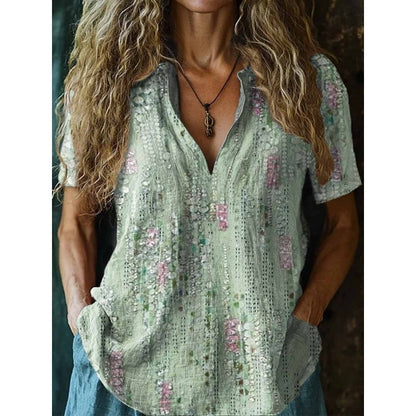 3D Printed Women's Spring And Summer Loose V-neck Short Sleeve Top XKTX02 SX2681 - D&A