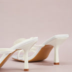 White Flower Decorative Flip-toe Square Toe High Heel Sandals - D&A