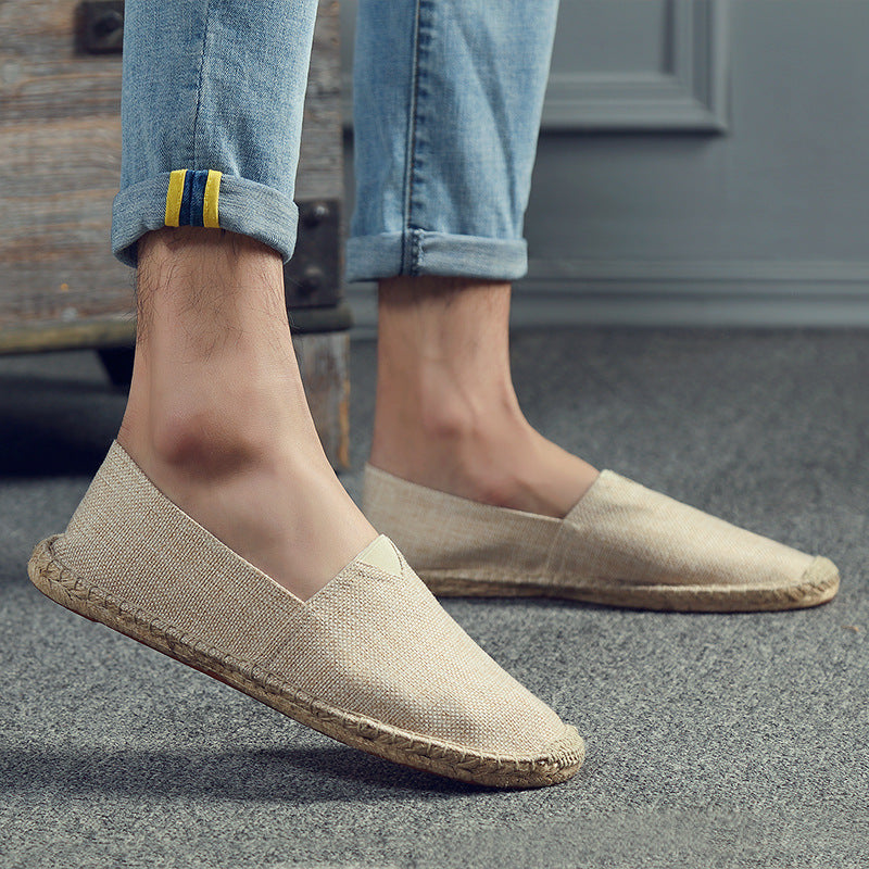 Retro Low-top Ramie Sole Shoes Sweat-absorbent Breathable Lazy Cloth Shoes Light Brown - D&A