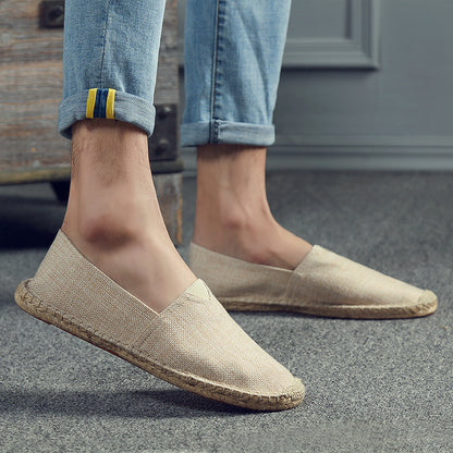 Retro Low-top Ramie Sole Shoes Sweat-absorbent Breathable Lazy Cloth Shoes Light Brown - D&A