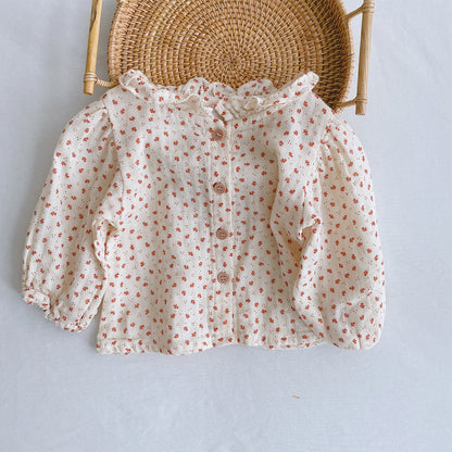 Baby Romper 0-2 Years Old Baby Clothes Baby Girl Foreign Style Pleated Lotus Leaf Sling Climber Floral shirt - D&A