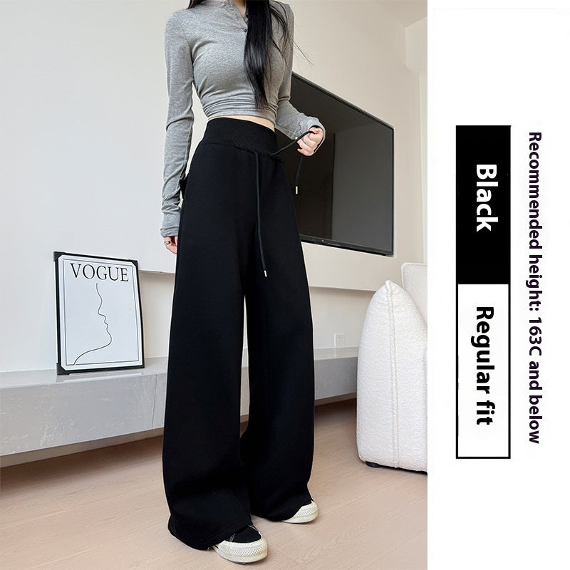Loose Drooping Straight-leg Pants Sweatpants High Waist Slimming American Wide Leg Pants Black Regular - D&A