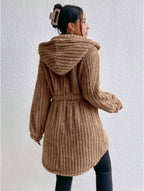 Button Front Hooded Teddy Coat - D&A