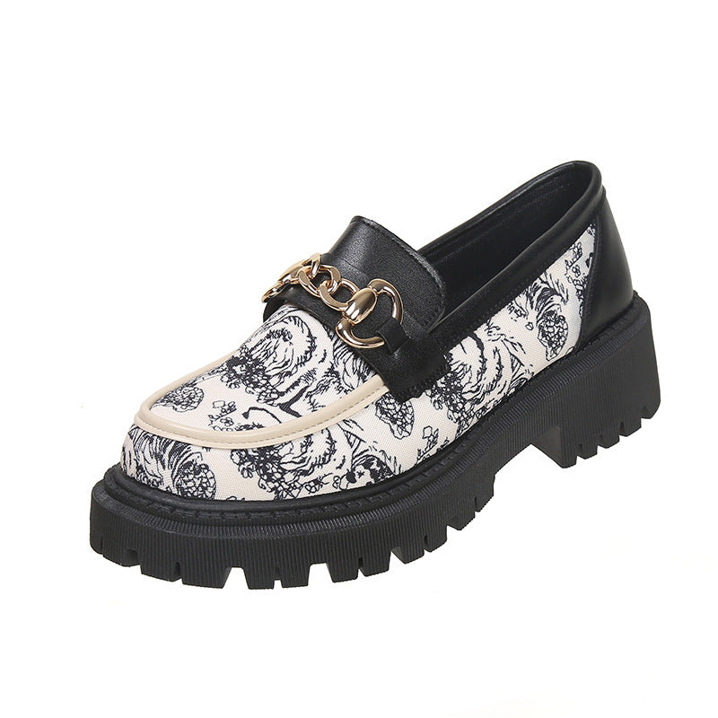 Plus Size National Style Muffin Platform Loafers Female Fashionable Golden Chain Black - D&A