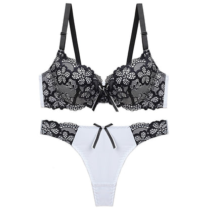 Underwear Push Up Lace Bra Adjustable Bra Set White - D&A