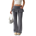 Women's Solid Color Fake Two-piece Casual Pants - D&A