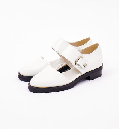 Spring Leisure Low Heel Square Heel Round Head Buckle Oversized Shoes White - D&A