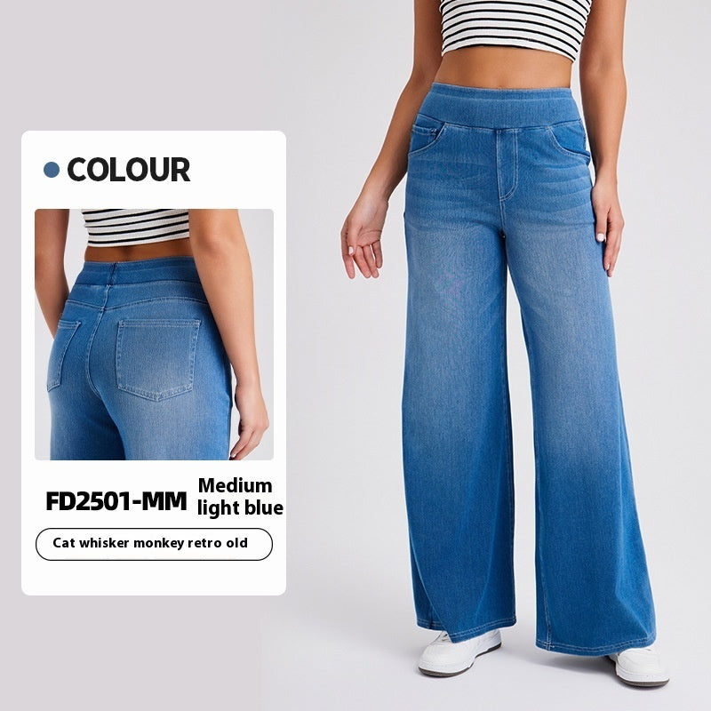 High Waist Straight Cat Beard Horse Riding Yoga Jeans Medium Light Blue Cat Beard - D&A