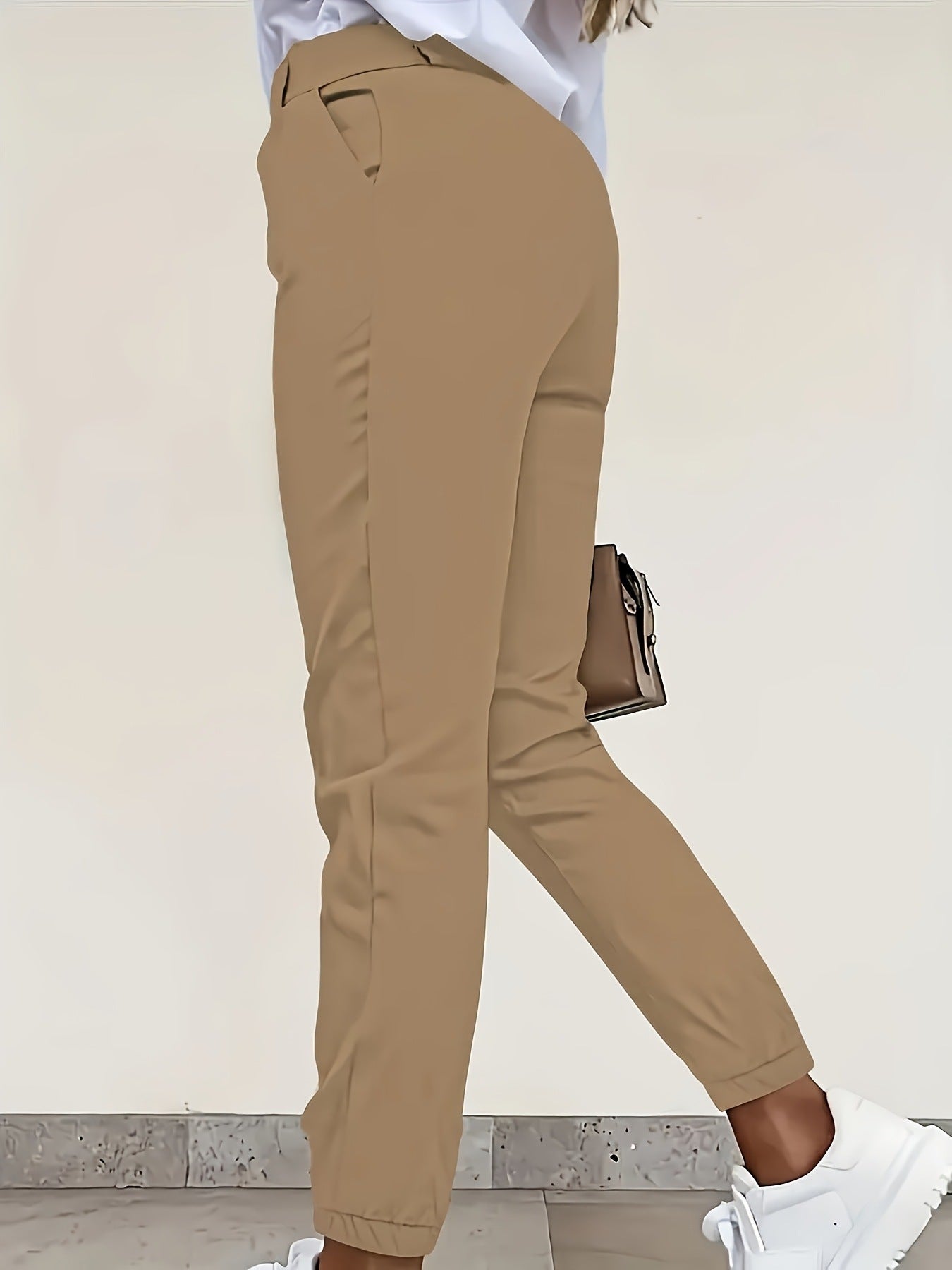 Women's High Waist Slim-fit Pants Solid Color Pants - D&A