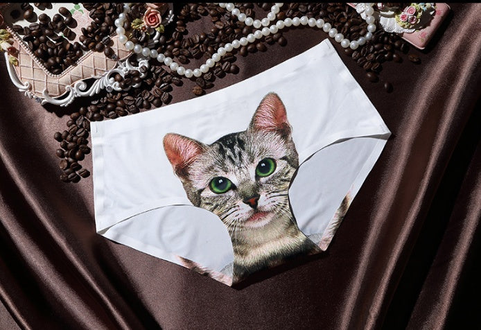 3D printing Women's Pussycat Panties Anti Emptied Cat Printing Underwear Women Panty Sexy Briefs Women Seamless Control Girls white M - D&A
