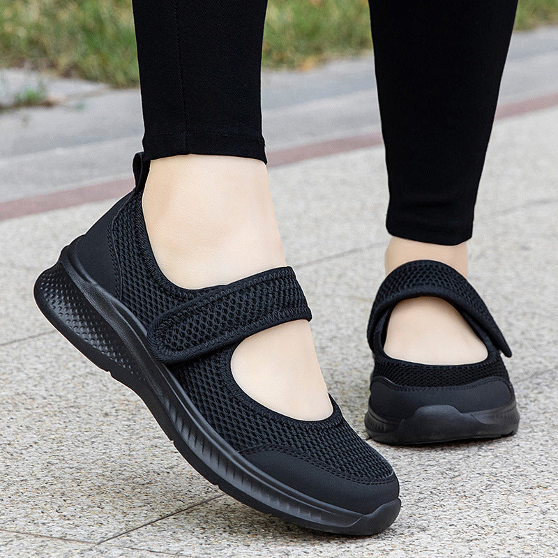 Low-top Thick Bottom Hollow Buckle Casual Mesh Shoes For The Old - D&A