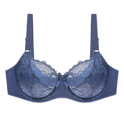 Pure color bra lace women's plus size bra underwear Navy blue - D&A