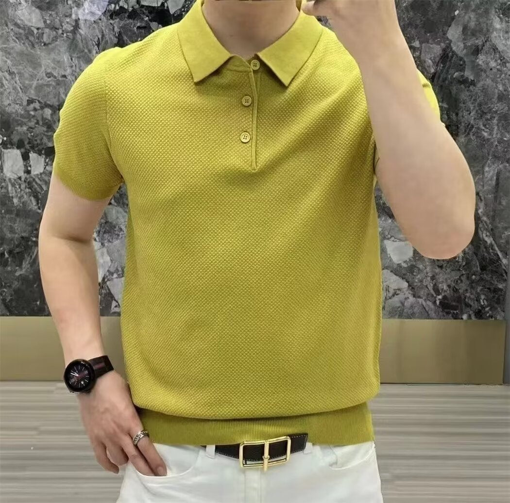 Polo Collar Polo Shirt Knitted Short Sleeve K07 Yellow - D&A