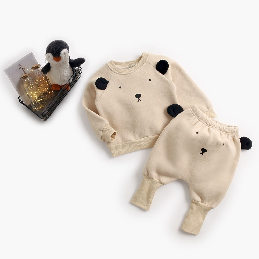 Baby Plus Velvet Sweater Suit Beige - D&A