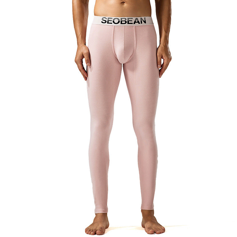 Seobean New Classic Long Johns Men's Fashion Simple Warm Within Long Pajama Pants Pink - D&A