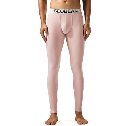 Seobean New Classic Long Johns Men's Fashion Simple Warm Within Long Pajama Pants Pink - D&A