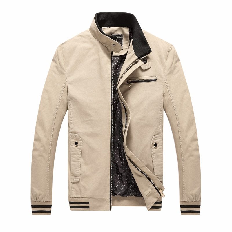 Spring Autumn Men Casual Jacket Coat Men's Fashion Washed Pure Cotton Brand Clothing Jackets Male Coats Beige - D&A