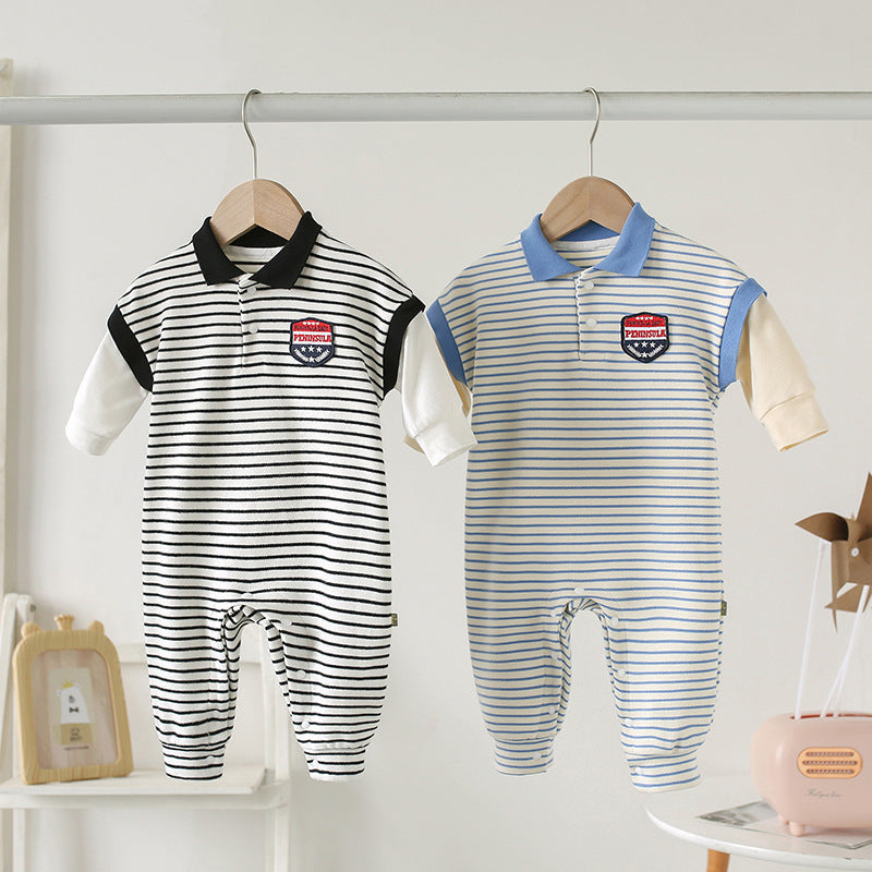 Baby Onesies Striped Male Baby Newborn Clothes Baby Autumn Clothes - D&A