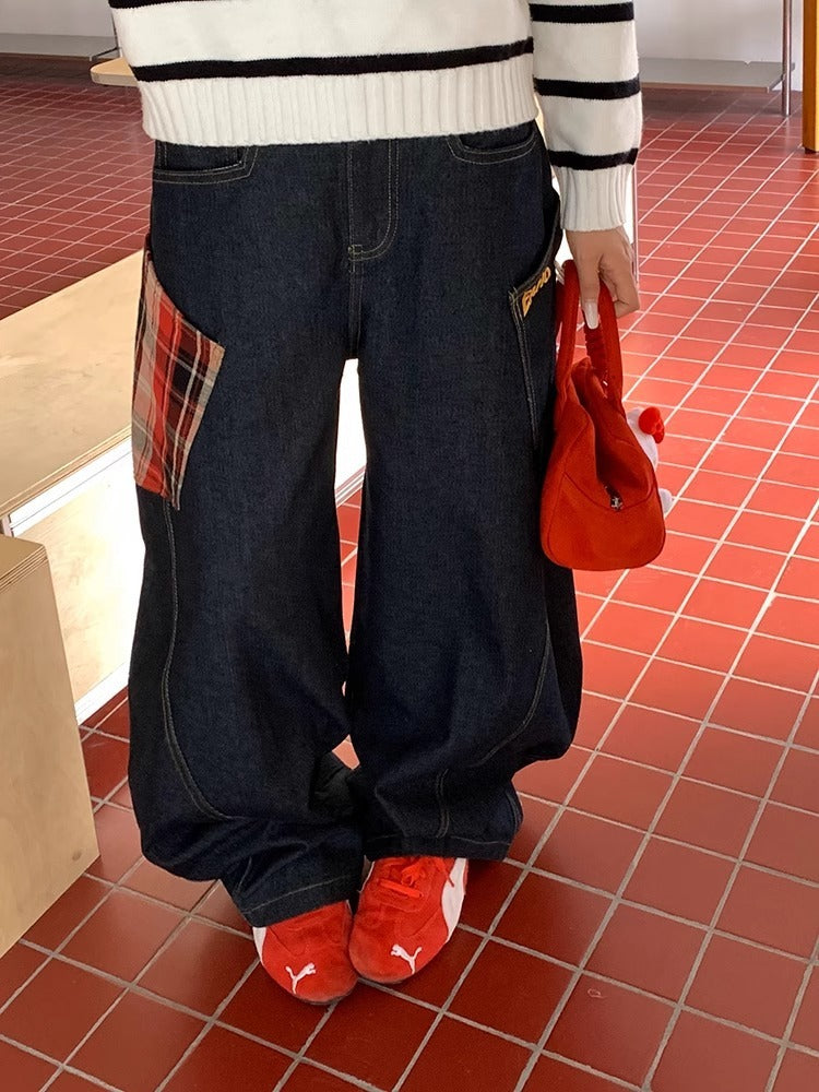 Spring And Autumn Loose Retro Casual Pants Red Plaid - D&A