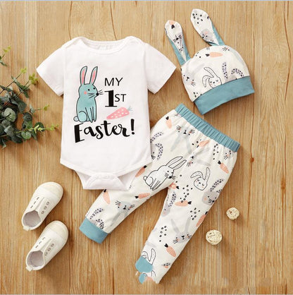 New Easter Print Rabbit Romper Three Piece 2 Colors - D&A