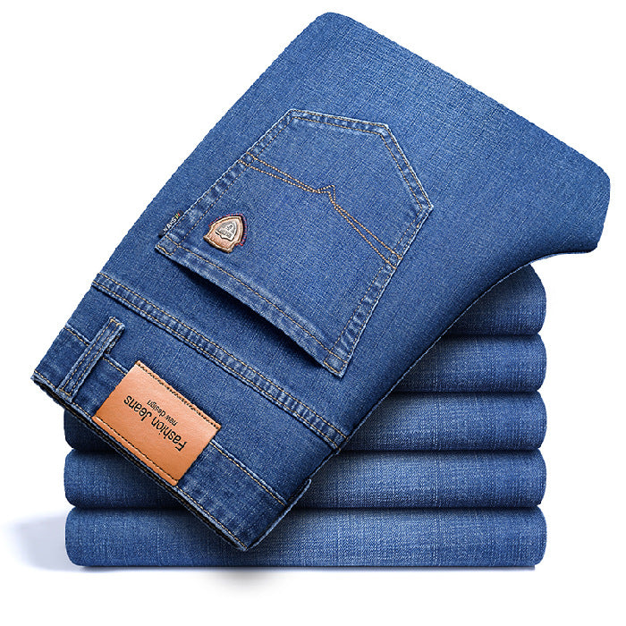 Men's Jeans Straight Loose Elastic Business Trousers Light Blue - D&A