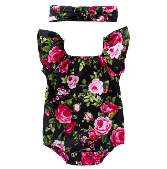 Children's wear, baby, cotton, baby, baby print, small flying sleeves, romper - D&A