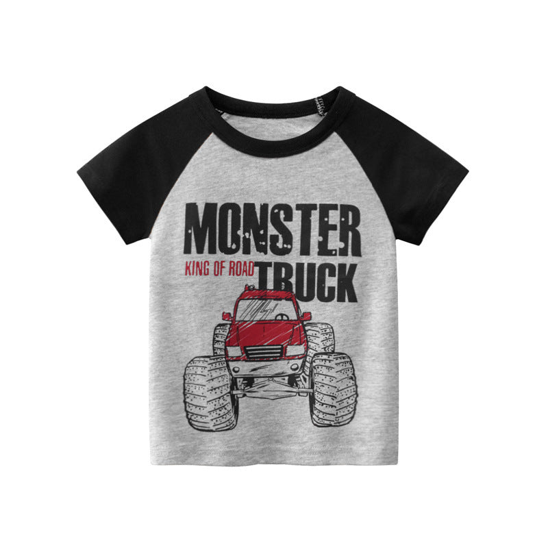 New Boys' Short Sleeve Tops Wholesale Korean T-shirt Kids Clothes Grey black - D&A