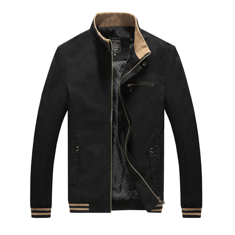 Spring Autumn Men Casual Jacket Coat Men's Fashion Washed Pure Cotton Brand Clothing Jackets Male Coats Black - D&A