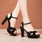 Women's Chunky Heel Summer New Patent Leather Plus Size Platform Women's Shoes - D&A