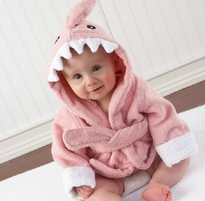 Cartoon Cute Animal Modeling Baby Bath Towels Baby Bathrobes Cotton Children's Bathrobes Baby Hooded Pink shark - D&A
