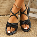 Women's Summer Elastic Band Slip-on Comfortable Lightweight Roman Flat Sandals - D&A