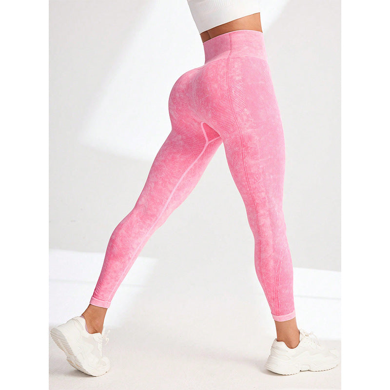 Chemical Fiber High Waist Long Yoga Pants Female Pink - D&A