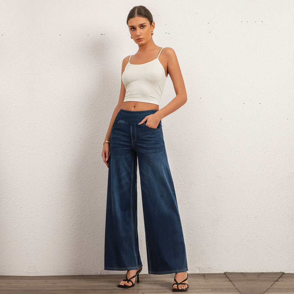 Shascullfites Women's Light Blue Wide Leg Stretch Jeans Flare Pants Denim Straight Trousers Sexy Fit Casual Jeans Women - D&A