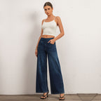 Shascullfites Women's Light Blue Wide Leg Stretch Jeans Flare Pants Denim Straight Trousers Sexy Fit Casual Jeans Women - D&A