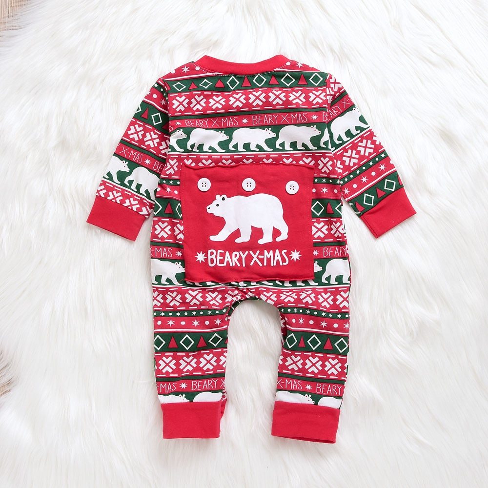 Infant Baby Boys Girls Christmas Santa XMAS Letter Plaid Romper Jumpsuit Outfits baby clothes winter clothe - D&A