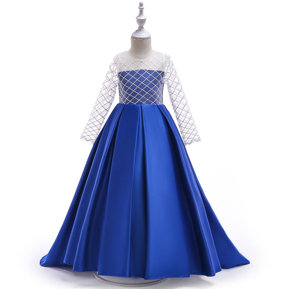Mesh Long Sleeve Trailing Girls' Dress Color blue - D&A