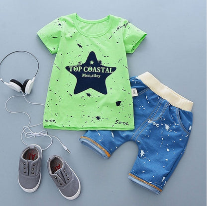 summer baby boys outfits sports Green stars - D&A